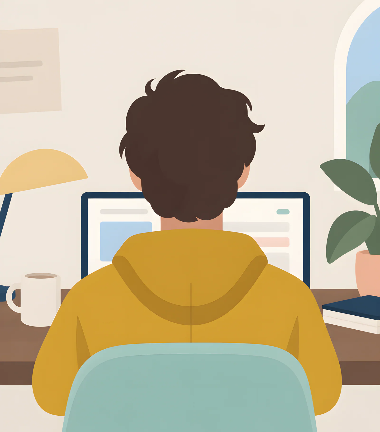 Illustration of a programmer building the product at a computer.
